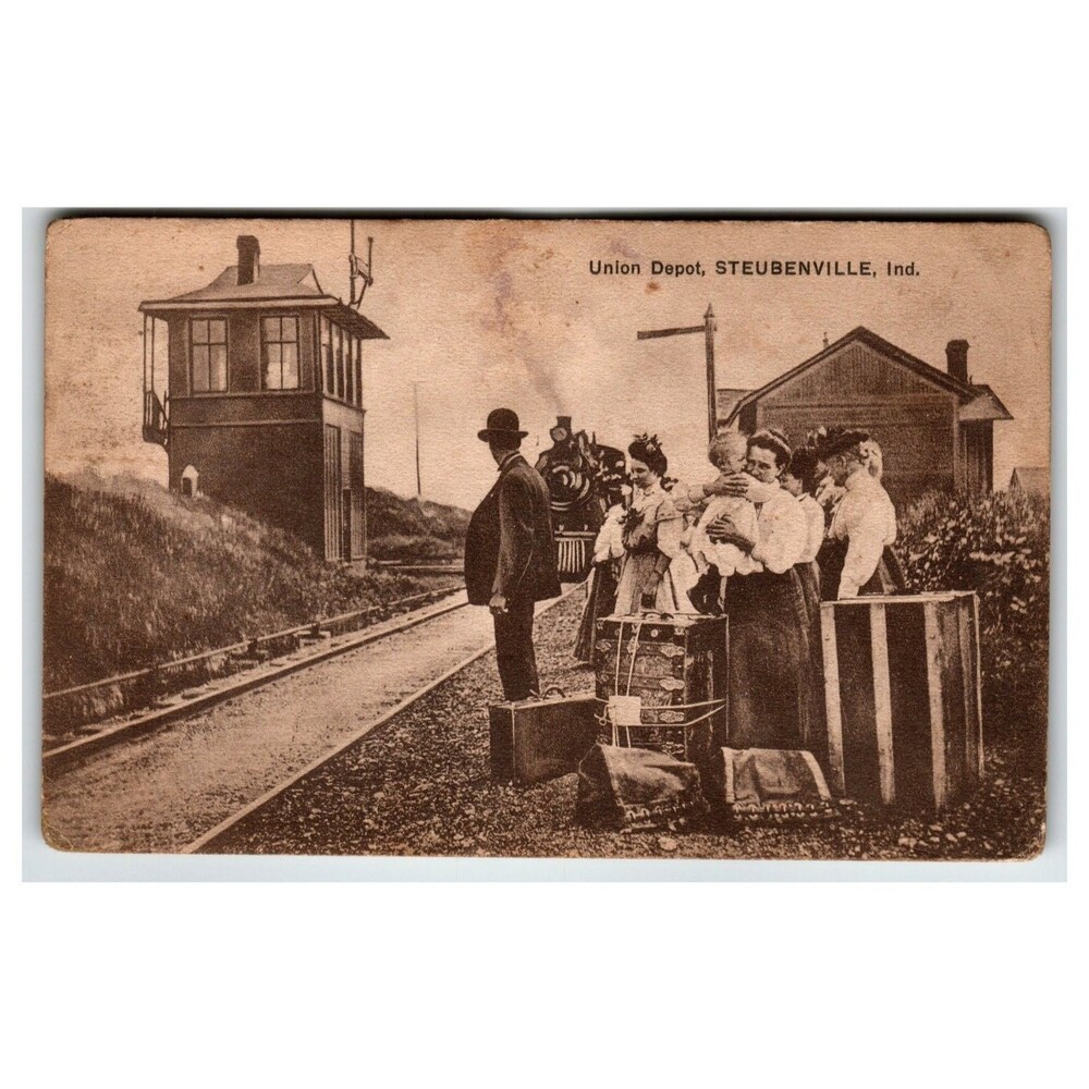 Union Depot Steubenville Indiana Train Station Postcard H. Hagemeister